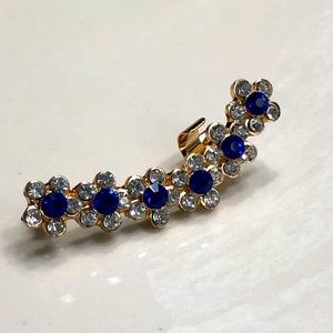 Sparkly Blue Flower Golden Ear Cuff Earring